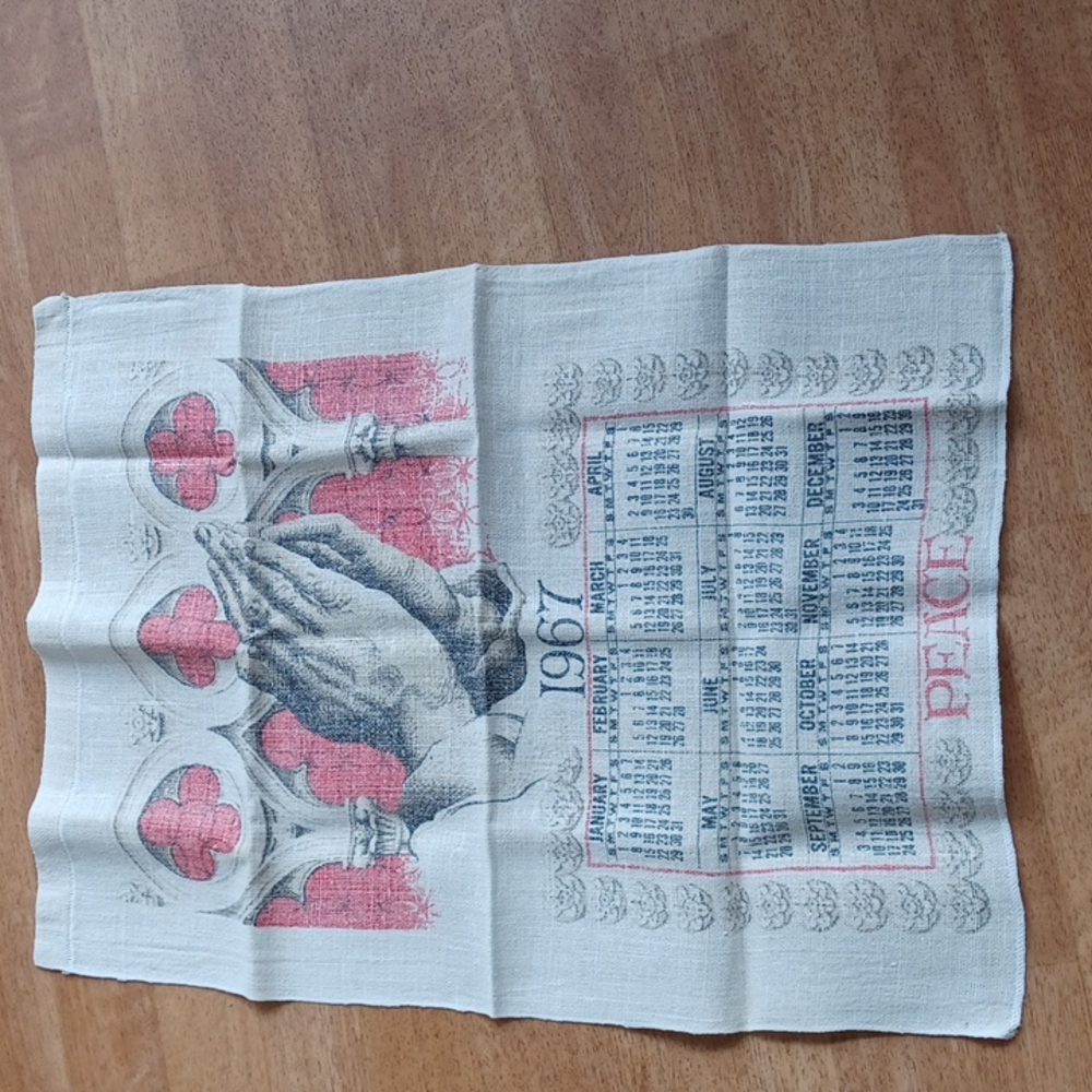 Calendar towel 1967 vintage kitchen Linens